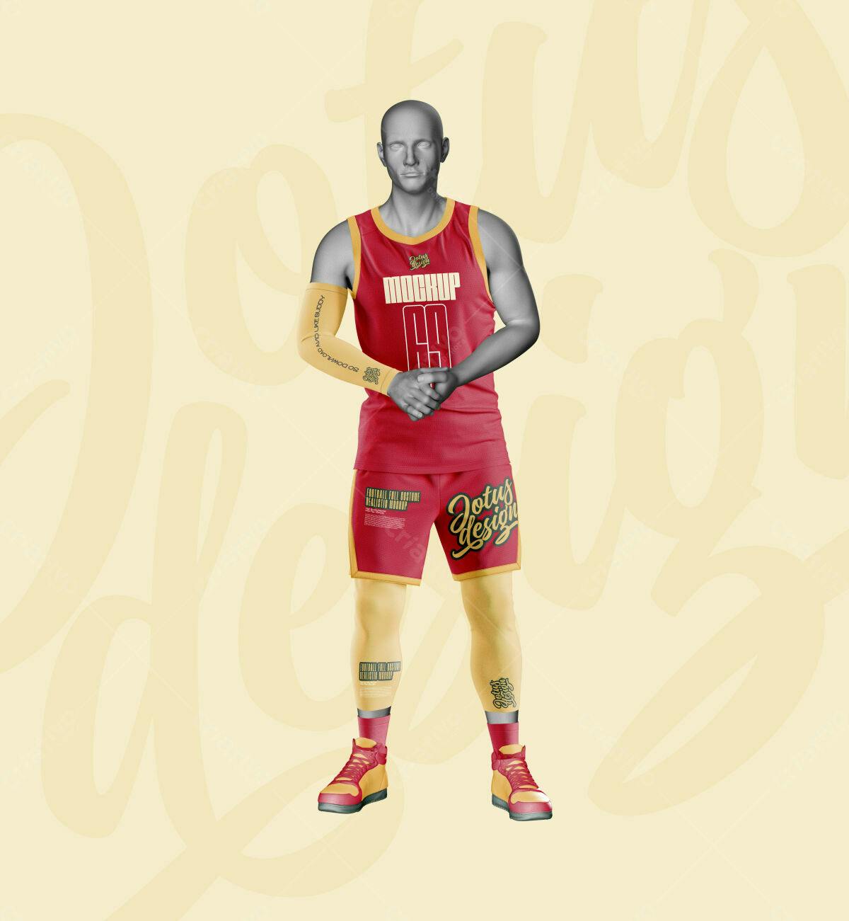 Uniforme Basquete Vermelho e Amarelo PSD Editável
