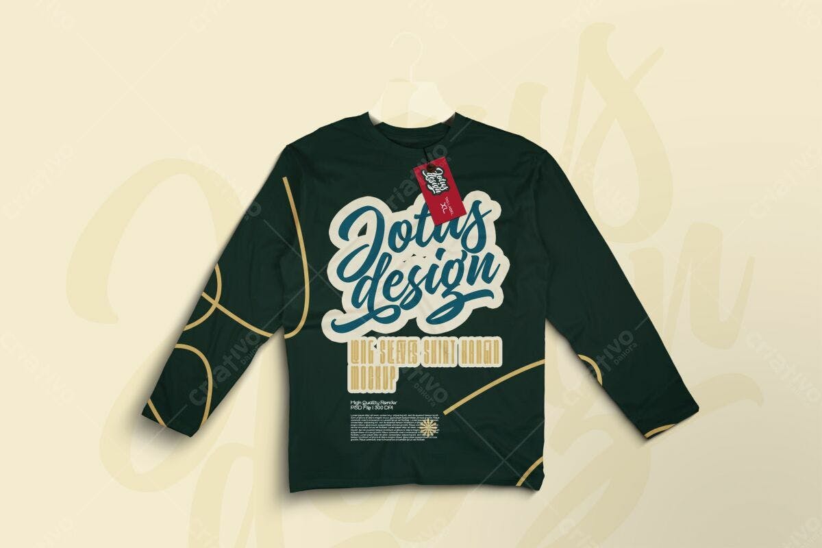 Mockup Camiseta Manga Longa Verde Escuro PSD Editável