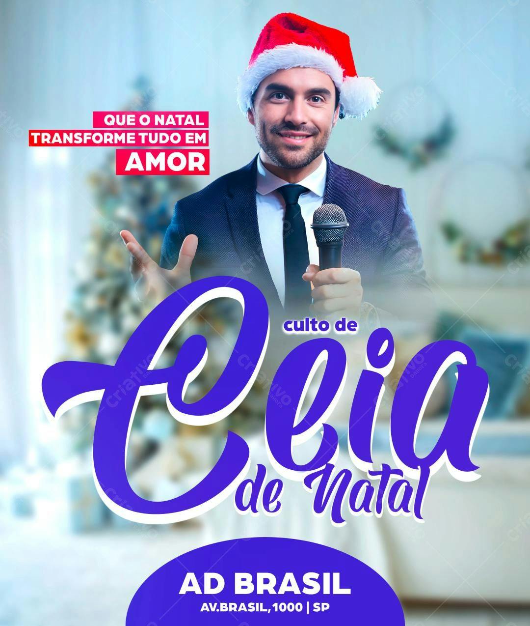 Flyer para Culto de Ceia de Natal PSD Editável