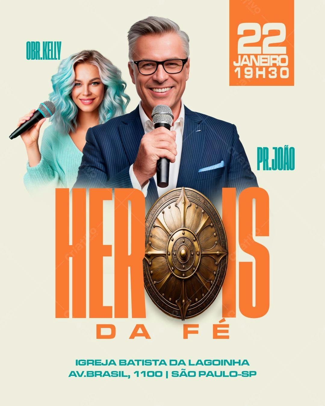 Flyer Evento Religioso Heróis da Fé PSD Editável