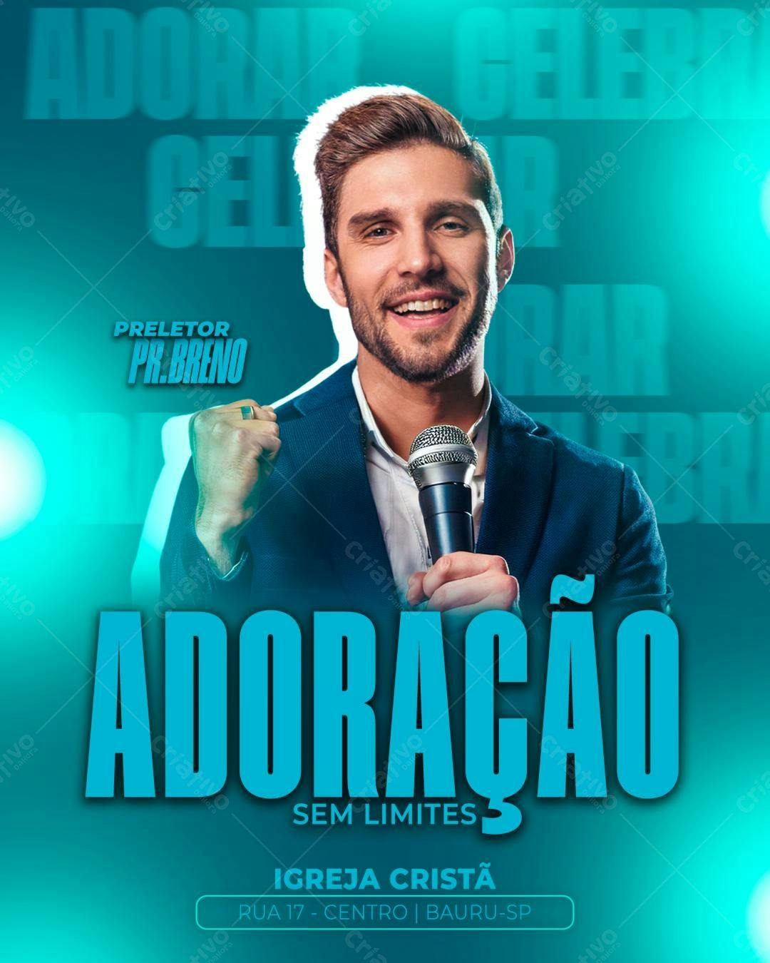 Flyer Igreja Cristã com Pr. Breno PSD Editável