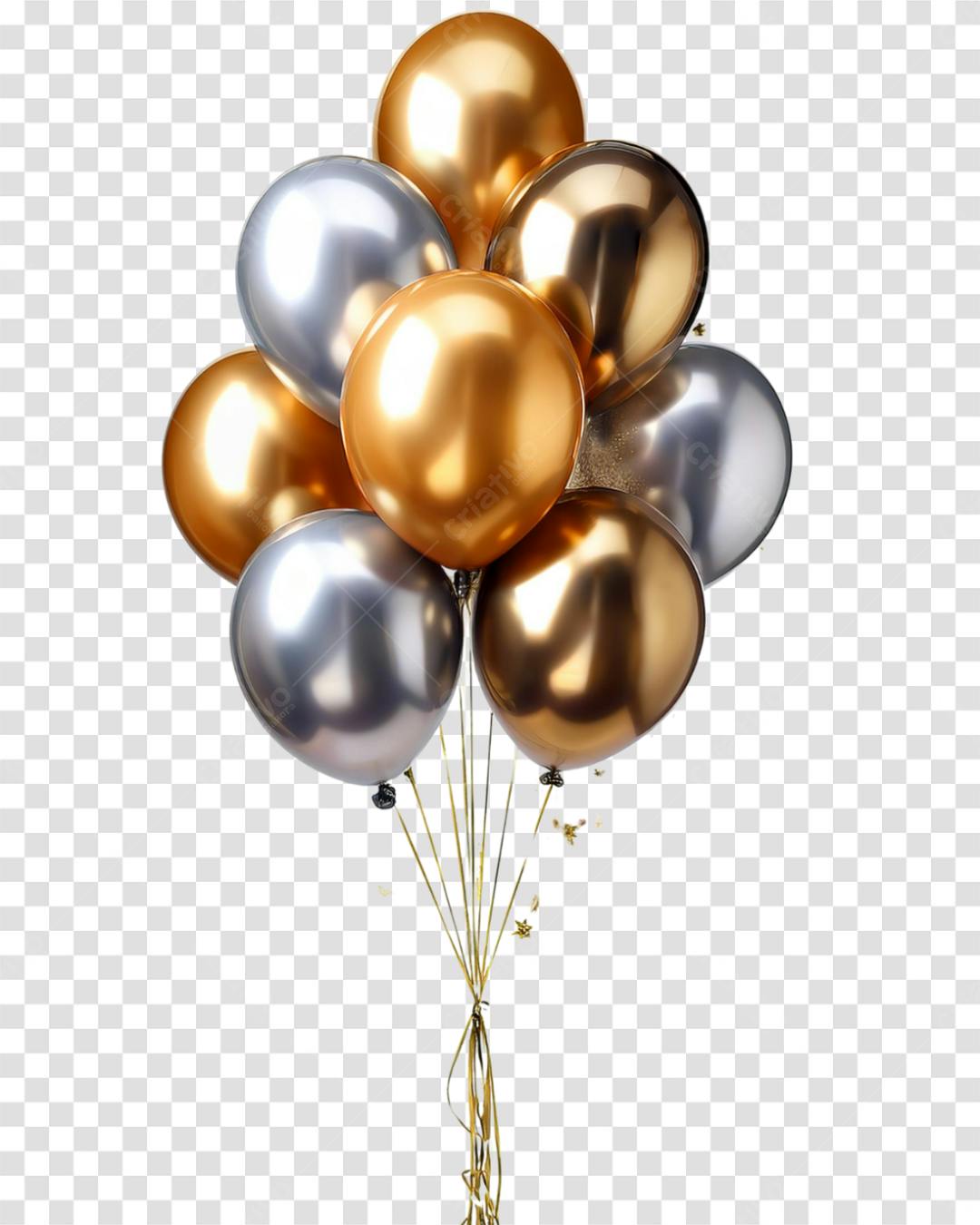Icone Festa Balões Dourados e Prateados PNG com fundo transparente