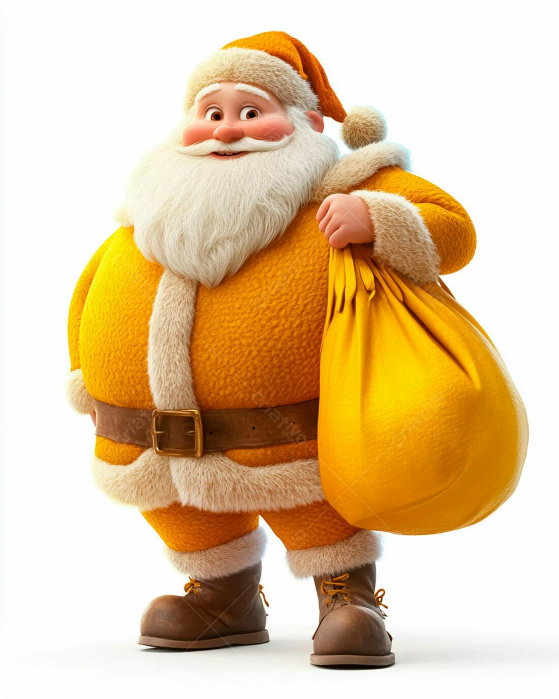 Papai Noel amarelo com saco de presentes Natal