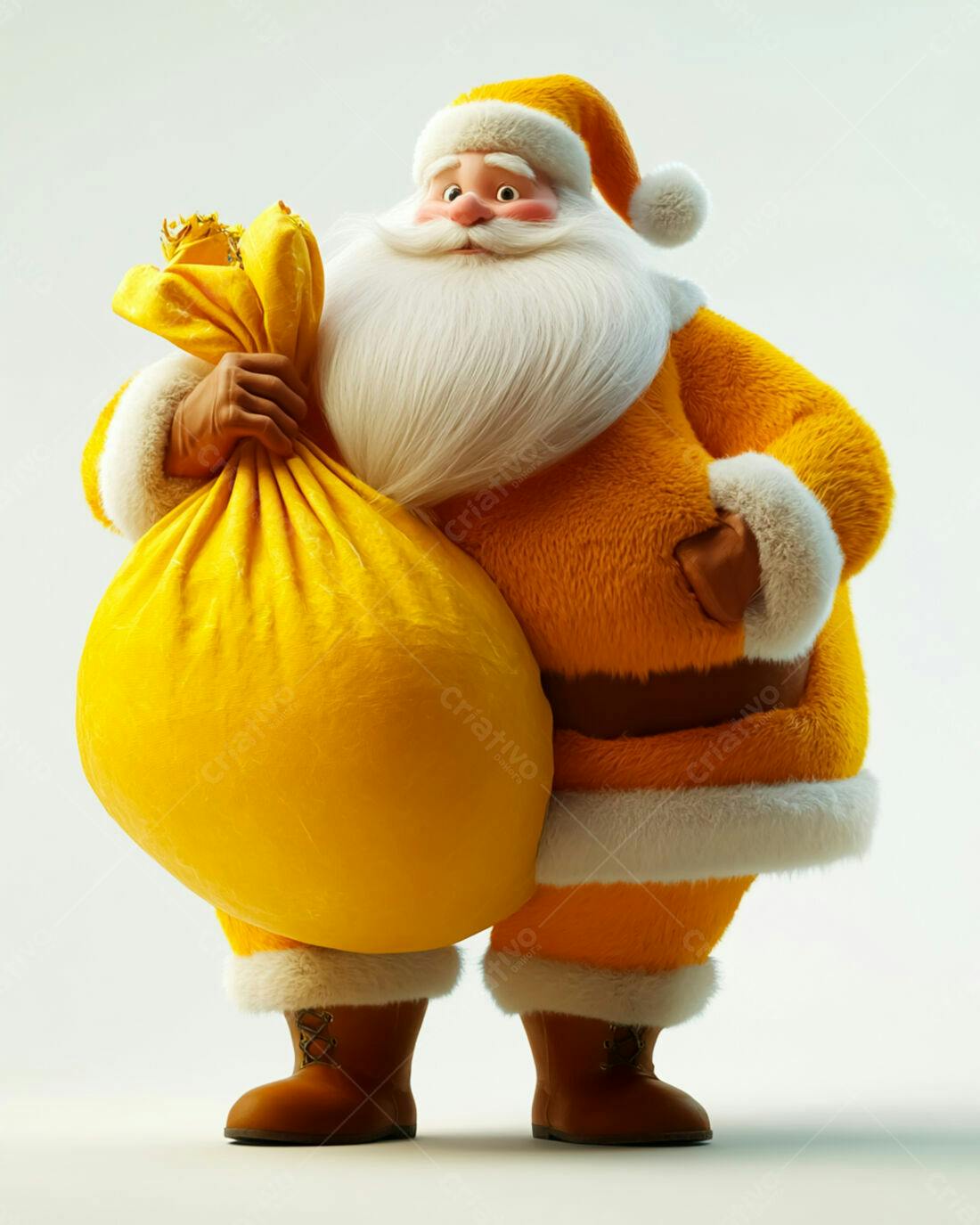 Papai Noel amarelo com saco de presentes