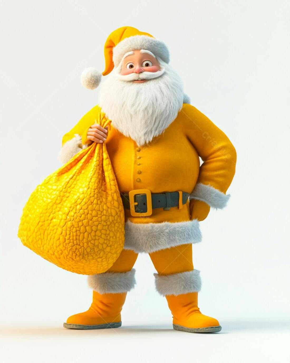 Papai Noel amarelo com saco de presentes