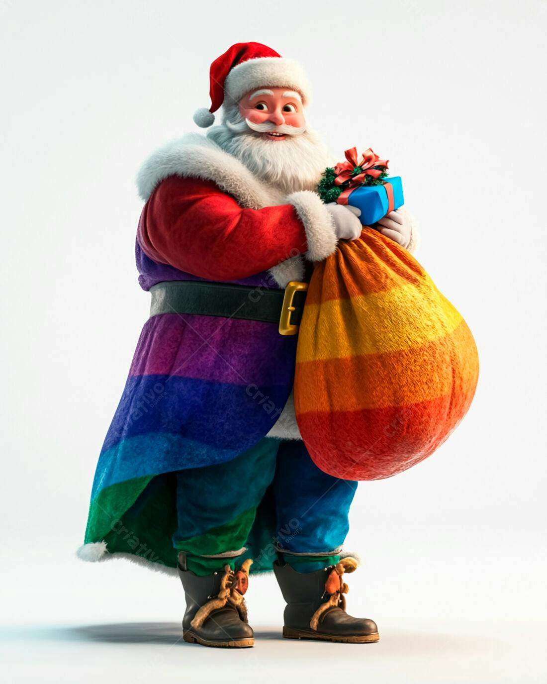 Papai Noel Arco-íris com saco de presentes