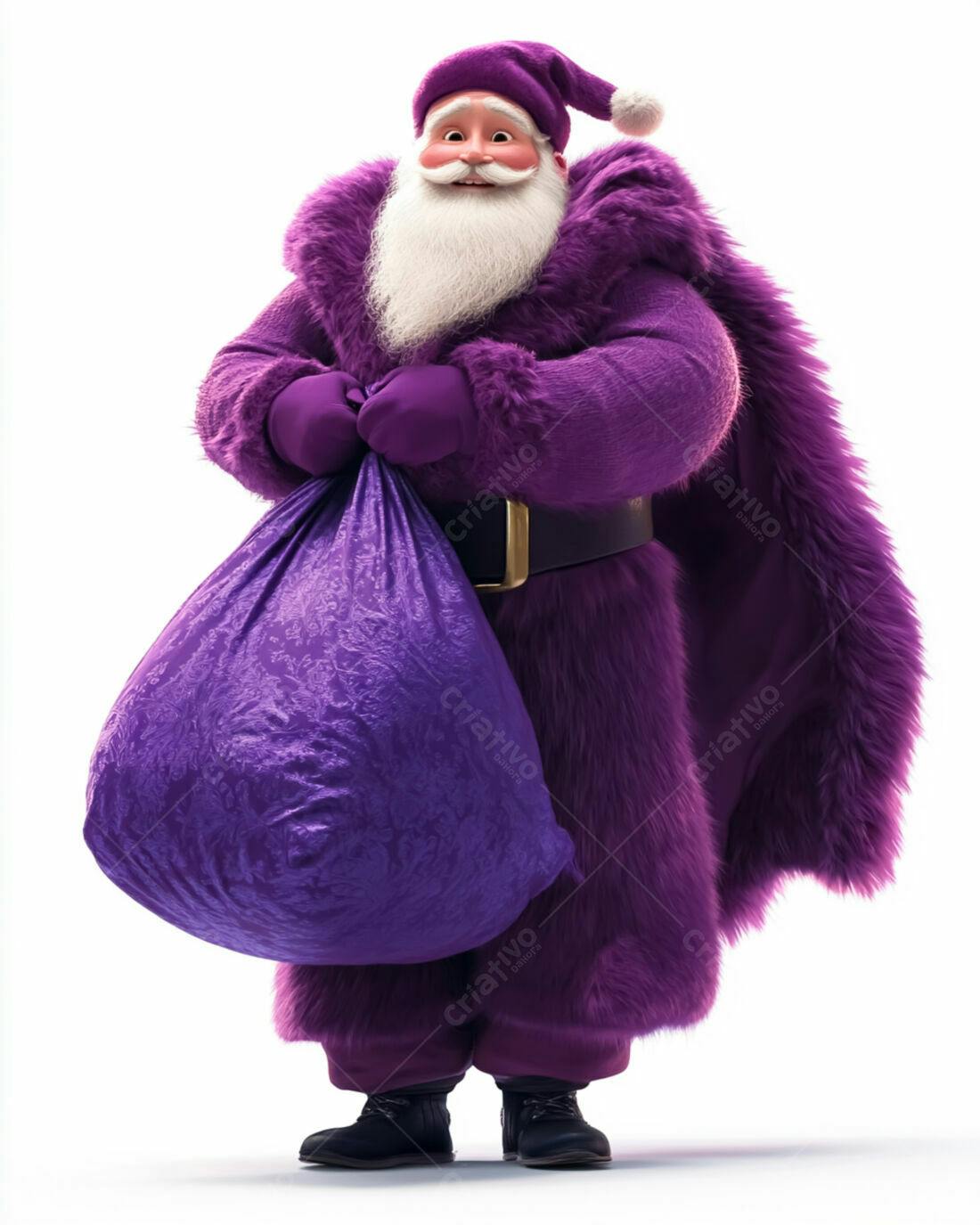 Papai Noel roxo com saco de presentes