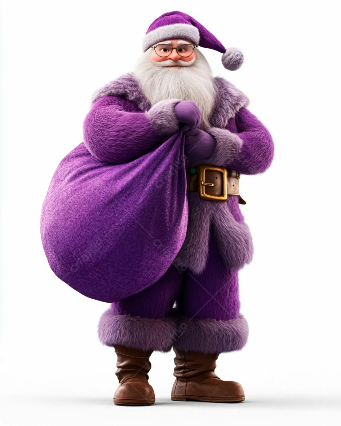 Papai Noel Roxo com Saco de Presentes Natal