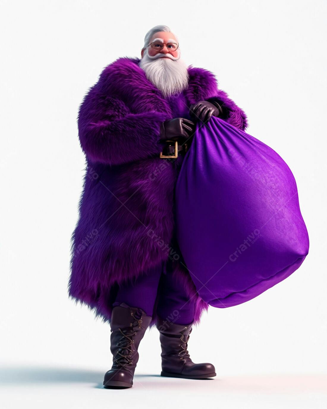 Papai Noel roxo com saco de presentes