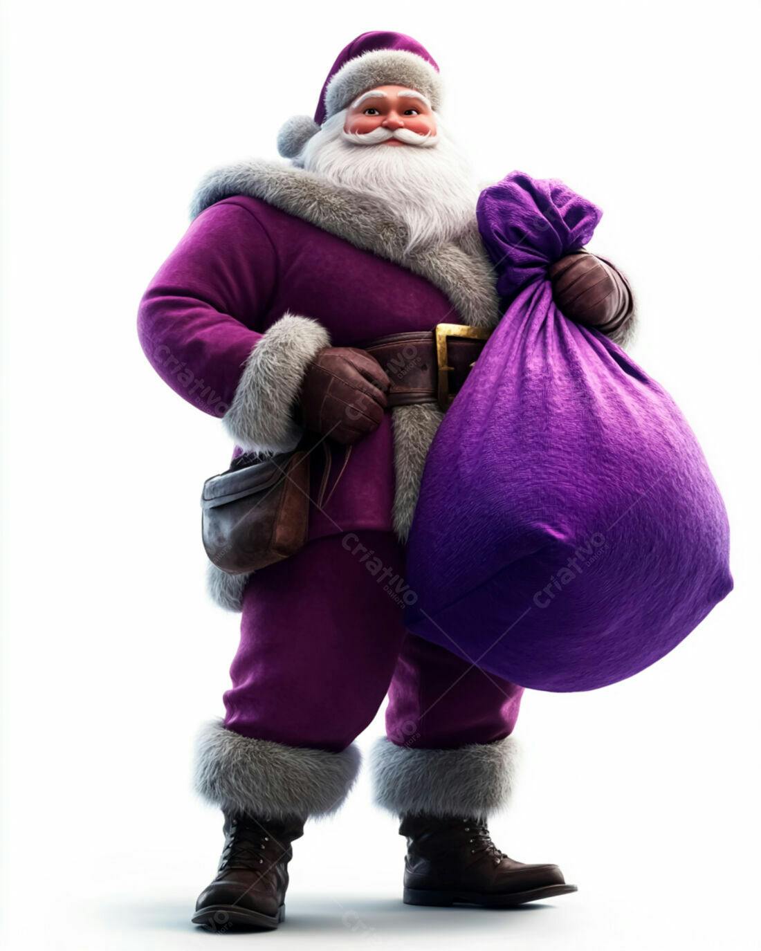 Papai Noel roxo com saco de presentes