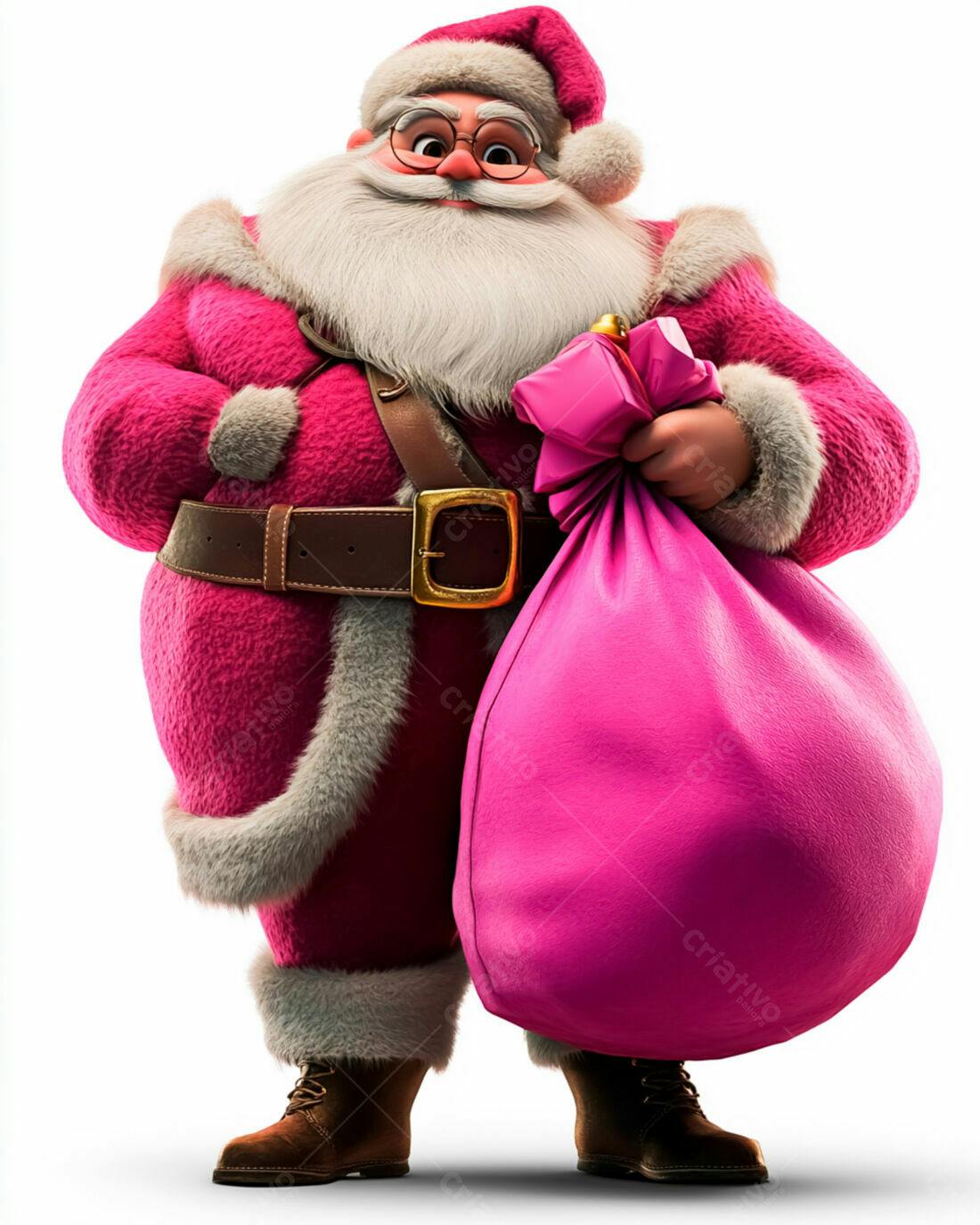 Papai Noel rosa com saco de presentes