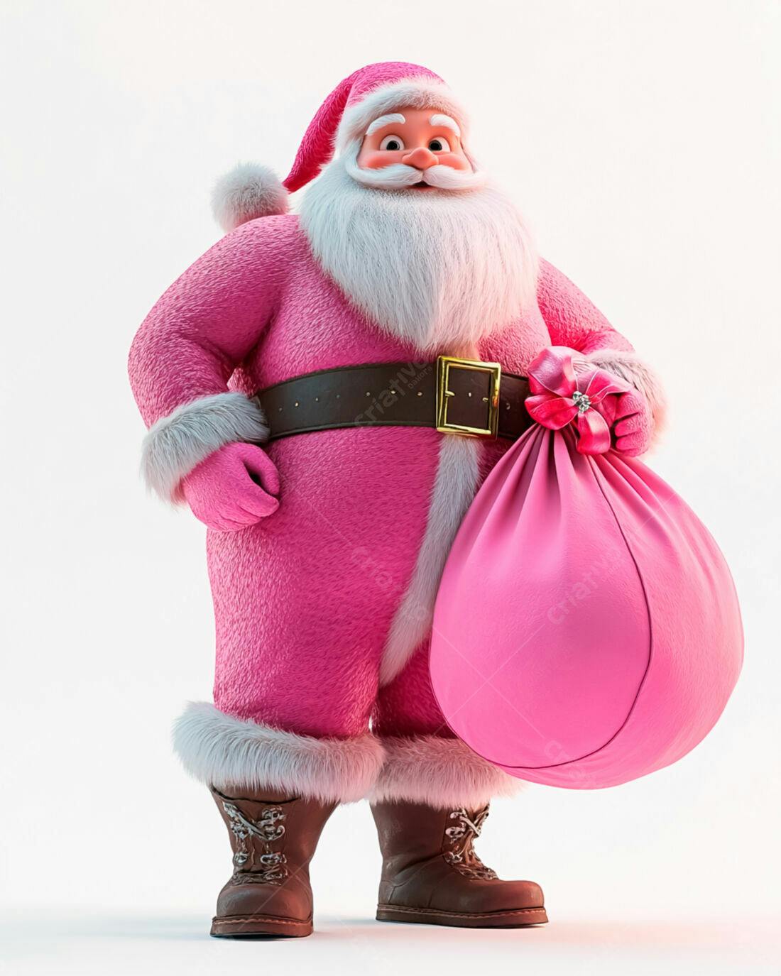 Papai Noel Rosa com Saco de Presentes