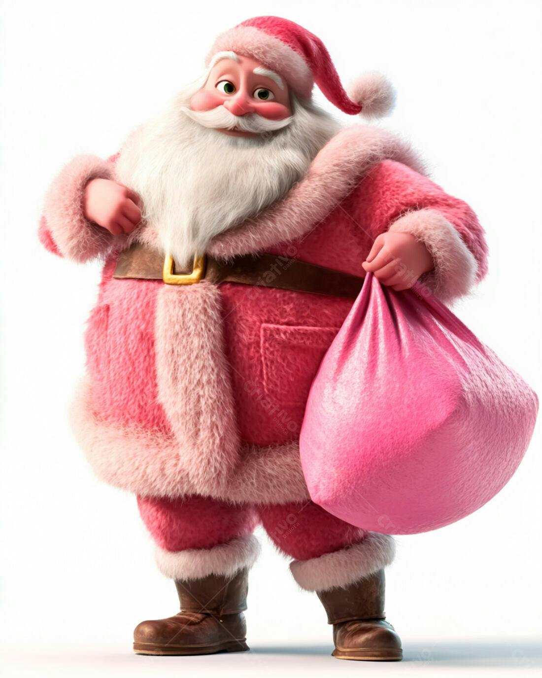 Papai Noel Rosa com Saco de Presentes