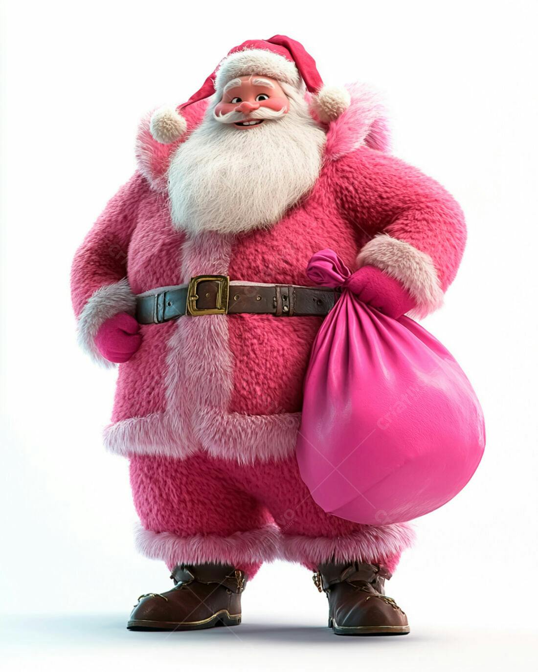 Papai Noel Rosa com Saco de Presentes