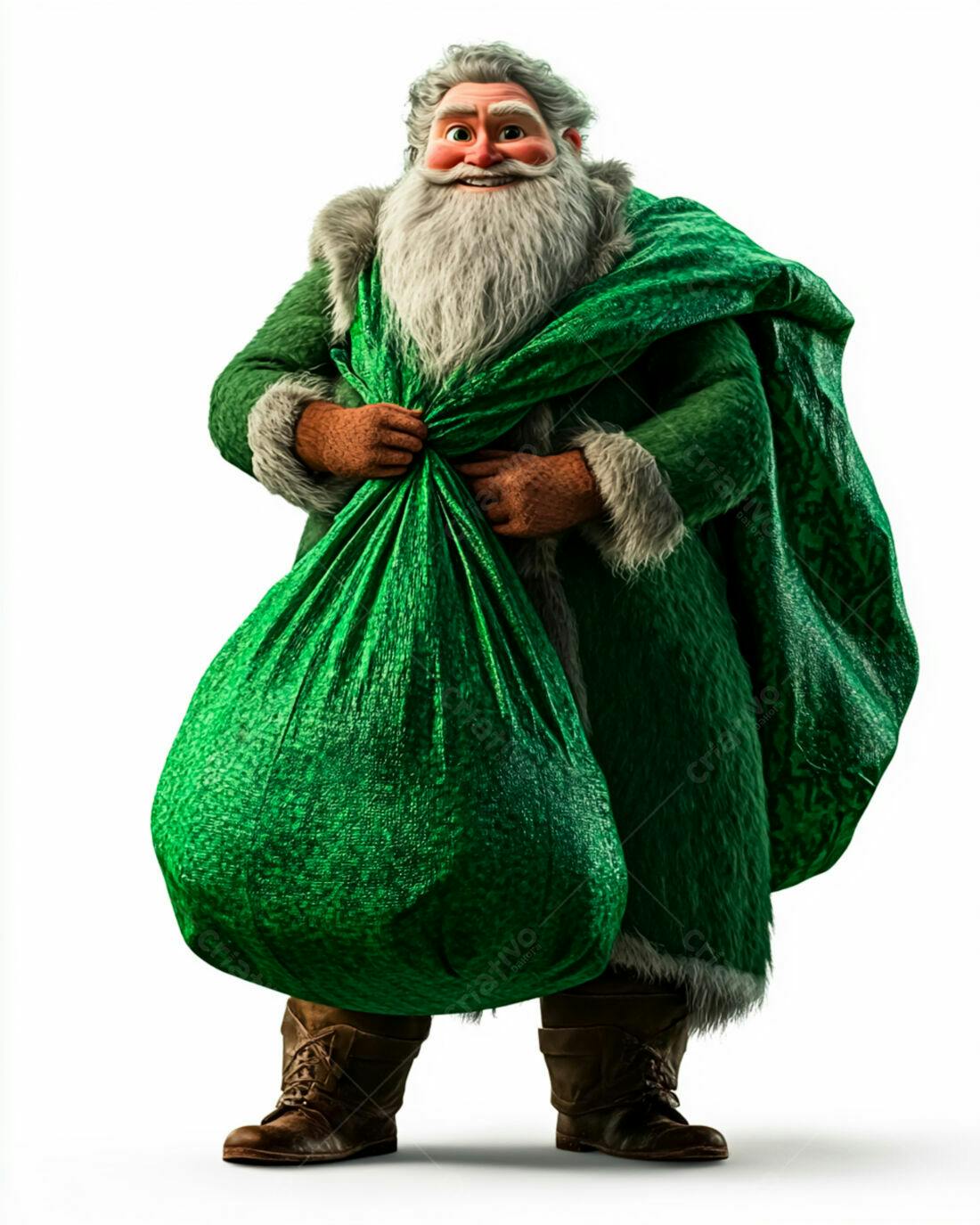 Papai Noel com saco de presentes verde Natal