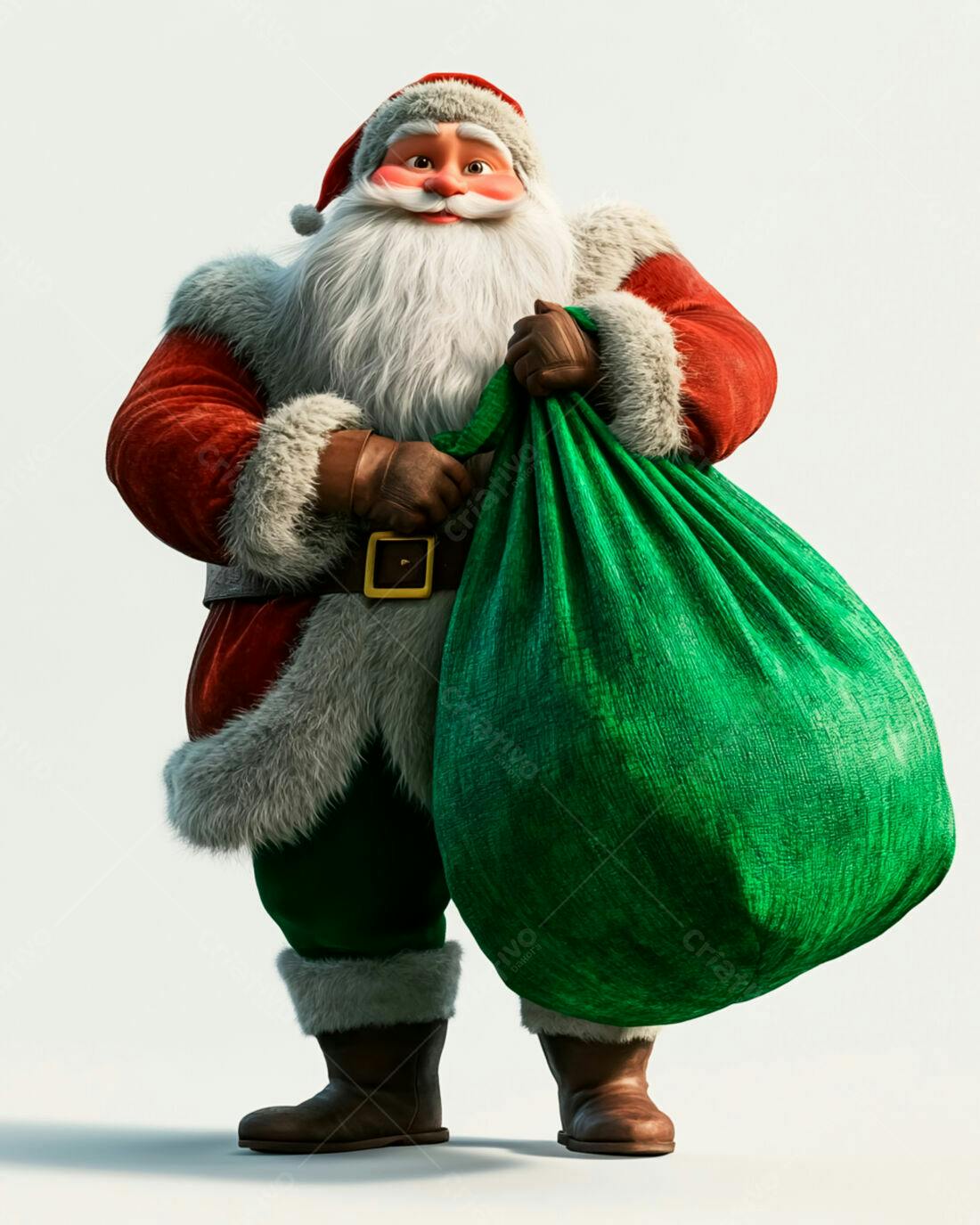 Papai Noel alegre com saco de presentes verde