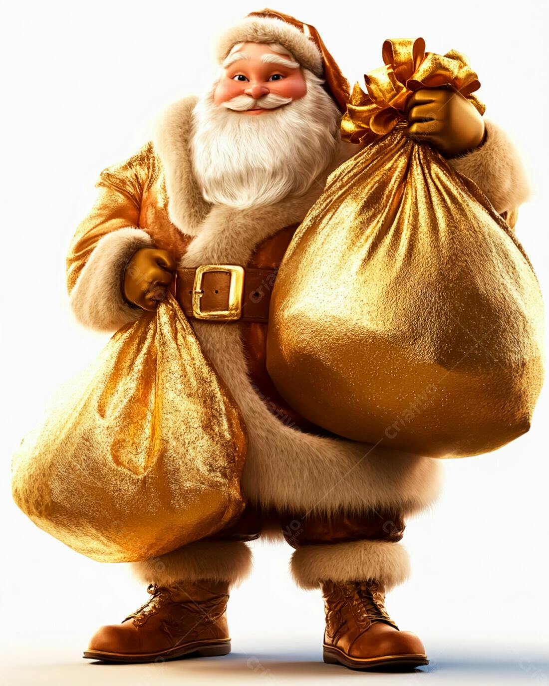 Papai Noel dourado com saco de presentes Natal