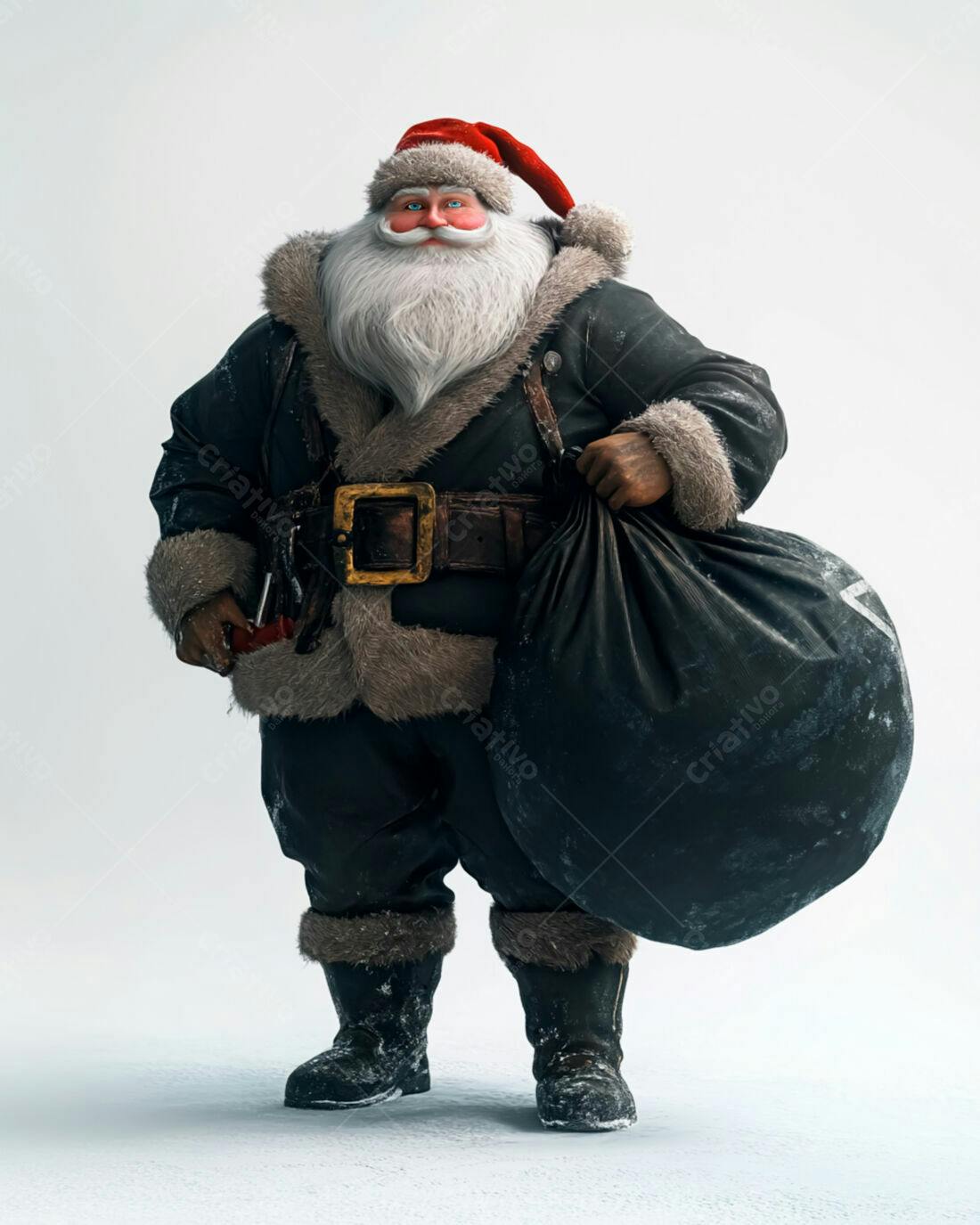 Papai Noel estilo militar com saco de presentes