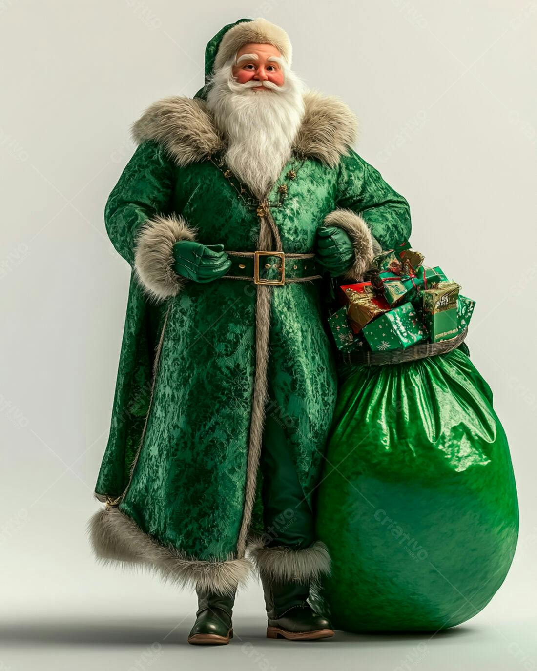 Papai Noel verde com saco de presentes Natal