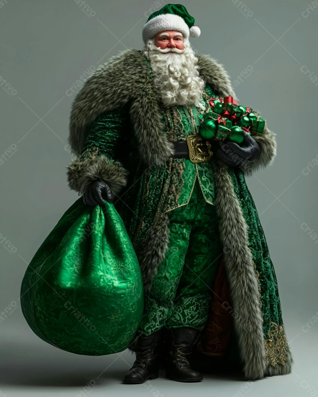 Papai Noel verde com saco de presentes Natal