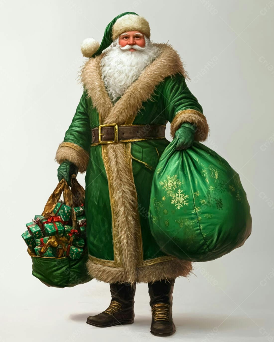 Papai Noel verde com presentes de Natal