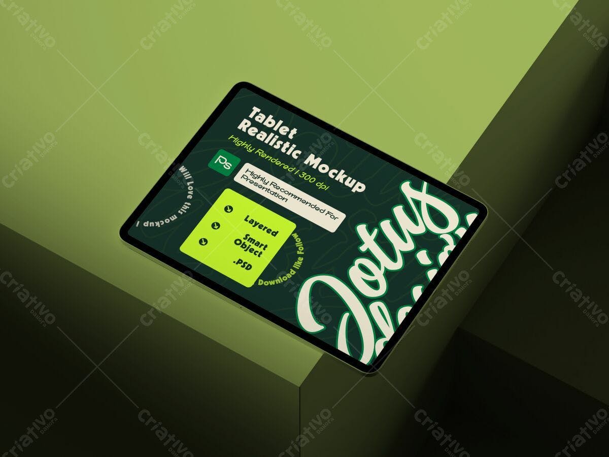 Mockup de Tablet em Verde Escuro PSD Editável