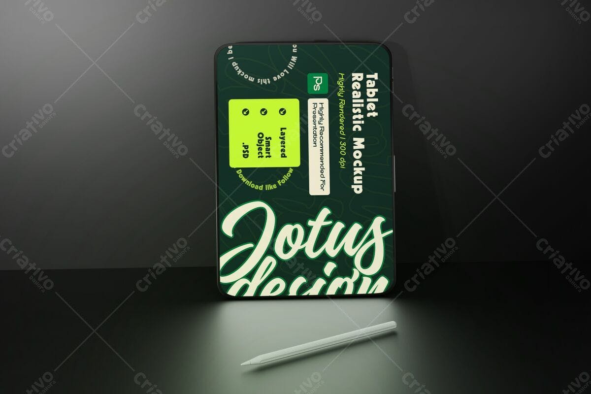 Mockup de Tablet em Verde Escuro PSD Editável