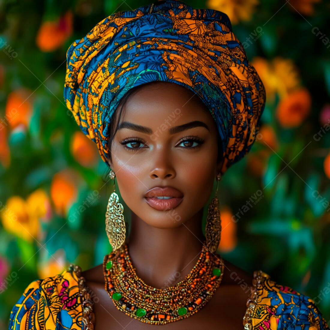 Mulher negra com turbante e joias africanas