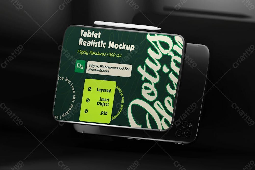 Tablet Psd Editable With Pen Mockup