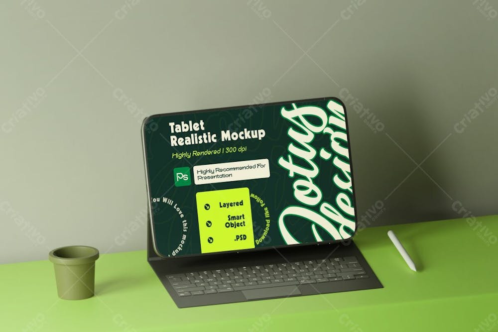 Tablet Psd Editable With Pen Mockup