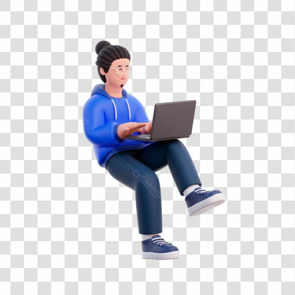 Homem 3D Digitando Em Laptop Render Icon Isolado Png Ilustração Psd Template