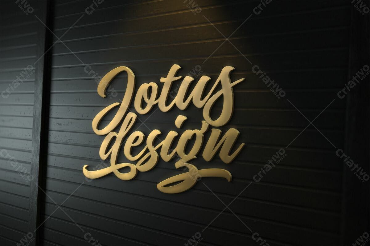 Mockup Logo Dourado em Madeira Preta PSD Editável