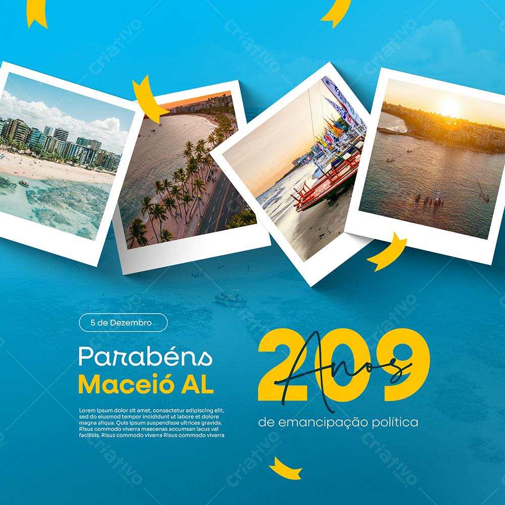 Postagem Instagram Aniversário Maceió 209 anos PSD Editável