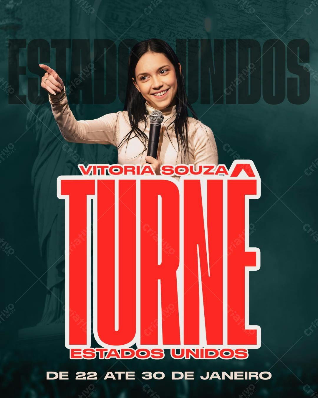 Flyer para Turnê Vitória Souza nos EUA PSD Editável