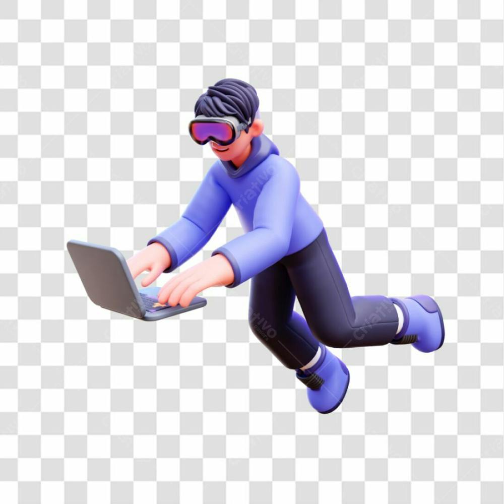 Ilustração 3D De Homem Digitando Em Laptop Renderização De Ícone Png Isolado