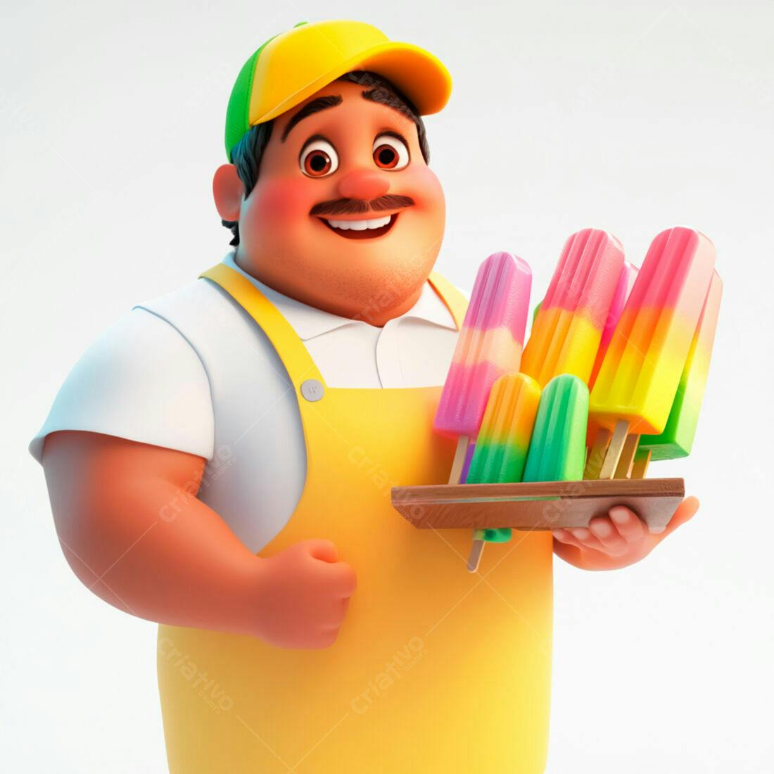 Vendedor alegre com picolés coloridos