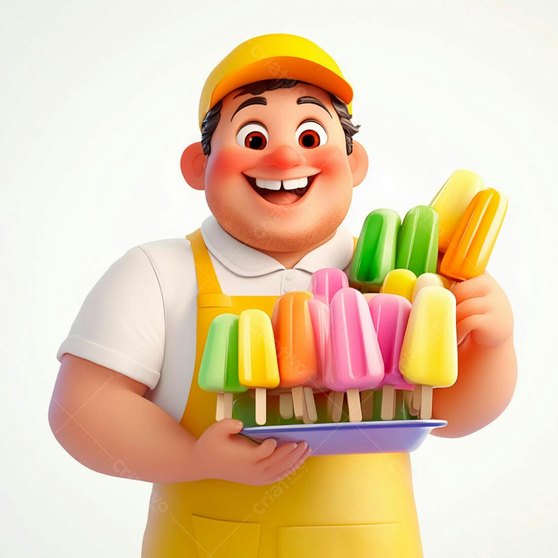 Vendedor alegre com picolés coloridos