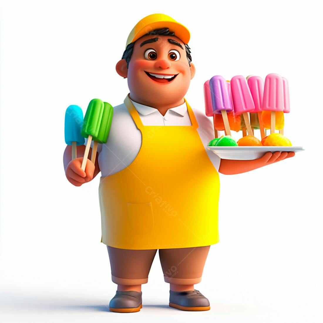 Vendedor alegre com picolés coloridos