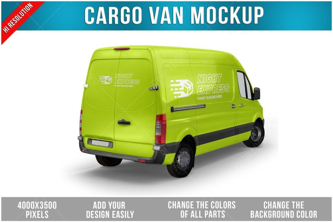 Mockup Realista de Van de Carga Verde-Lima