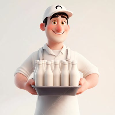 Imagem 3D De Entregador De Leite Fundo Branco