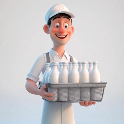 Imagem 3D De Entregador De Leite Fundo Branco