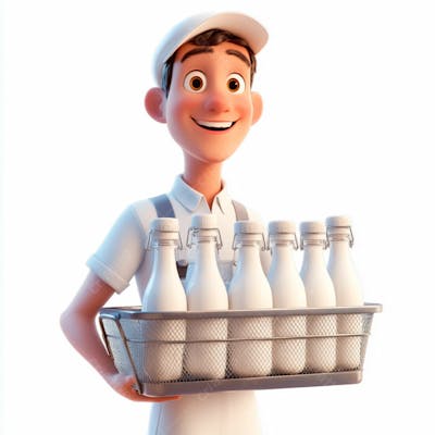 Imagem 3D De Entregador De Leite Fundo Branco