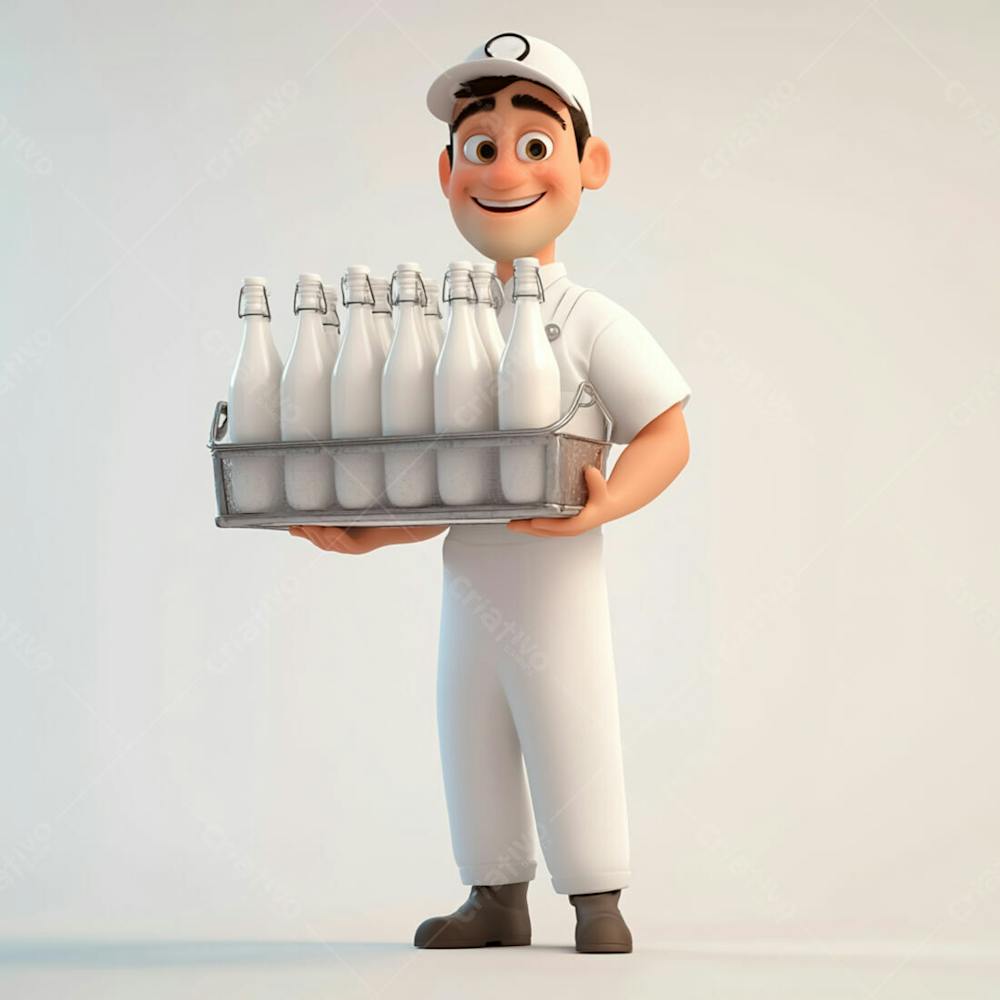 Imagem 3D De Entregador De Leite Fundo Branco