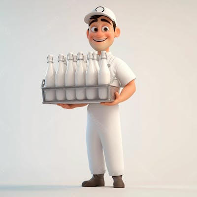 Imagem 3D De Entregador De Leite Fundo Branco