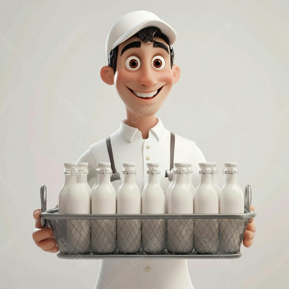Imagem 3D De Entregador De Leite Fundo Branco
