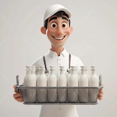 Imagem 3D De Entregador De Leite Fundo Branco