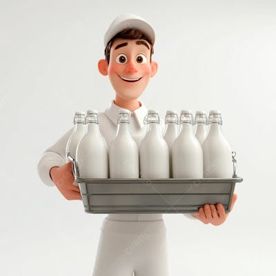 Imagem 3D De Entregador De Leite Fundo Branco