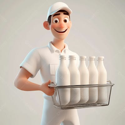 Imagem 3D De Entregador De Leite Fundo Branco