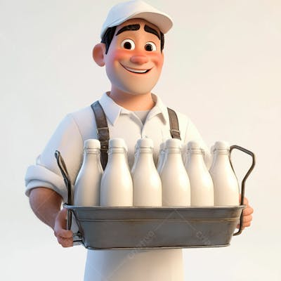 Imagem 3D De Entregador De Leite Fundo Branco