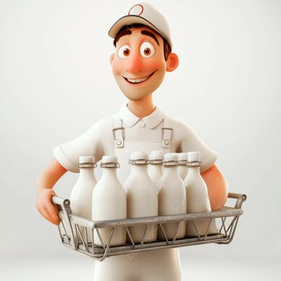 Imagem 3D De Entregador De Leite Fundo Branco